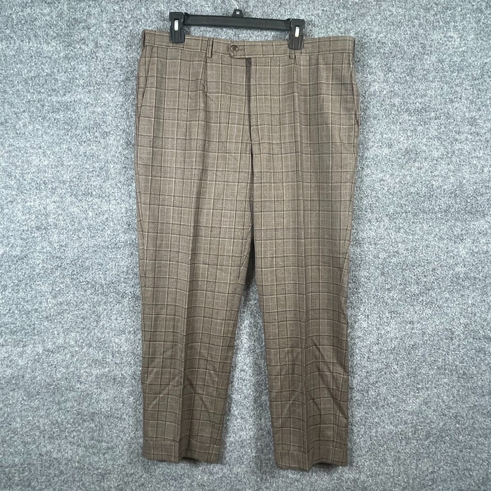 Hickey‎ Freeman Pants Mens 36x29 Brown Wool Plaid Slacks Trousers Cuffed Italy